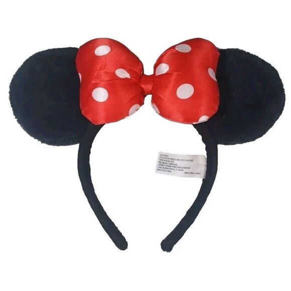 Disney Minnie Mouse Ears Red White Puffy Polka Dot Satin Bow Headband & … - Picture 2 of 6